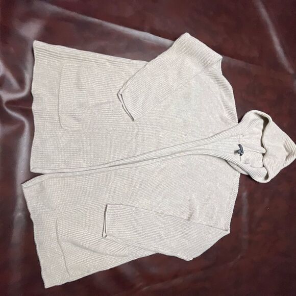 Eileen‎ Fisher beige tan open front cardigan with hood, size XXS - Picture 6 of 16